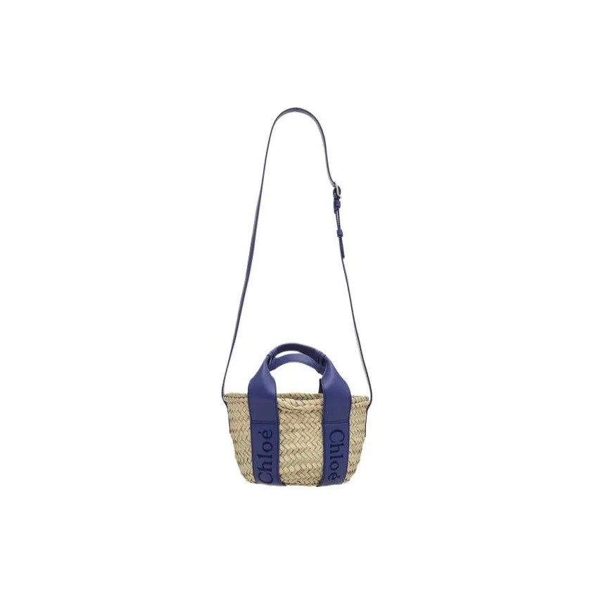 Chloe Hand Woven Raffia Basket Bag Shoulder Bag Crossbody Bag Handbag Small Size Women's Cobalt Blue