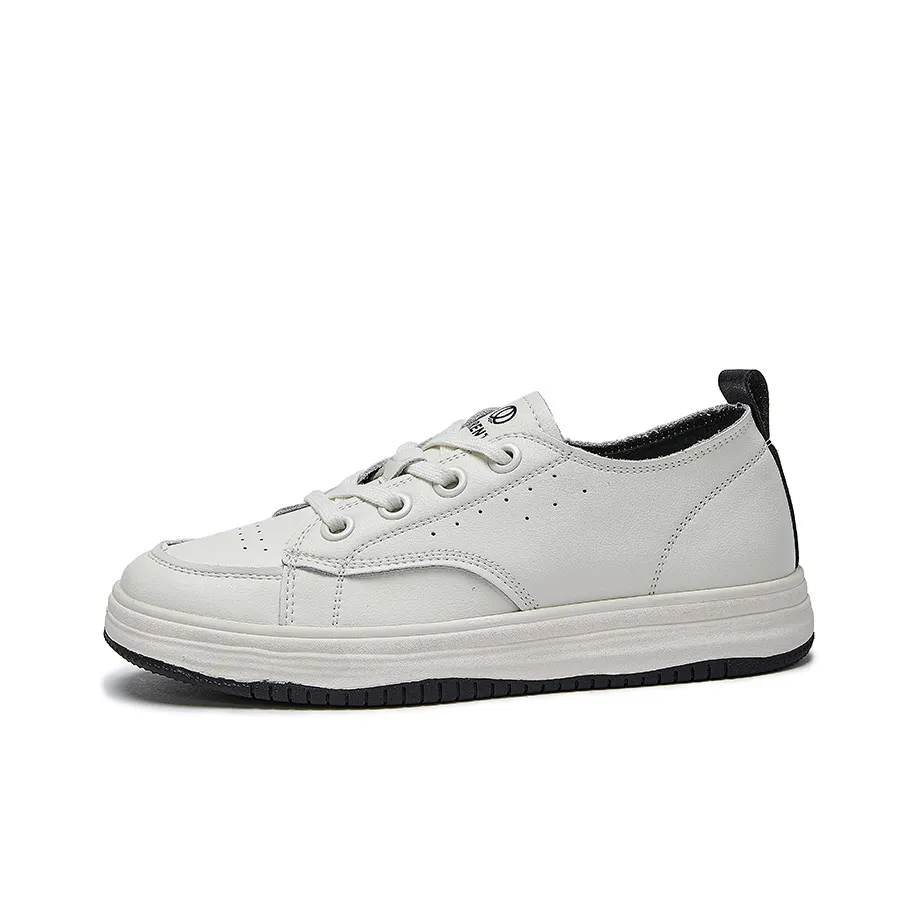 LAORENTOU Durable Lightweight And Breathable Low Top Skateboard Shoes 2.5cm Women's Ecru
