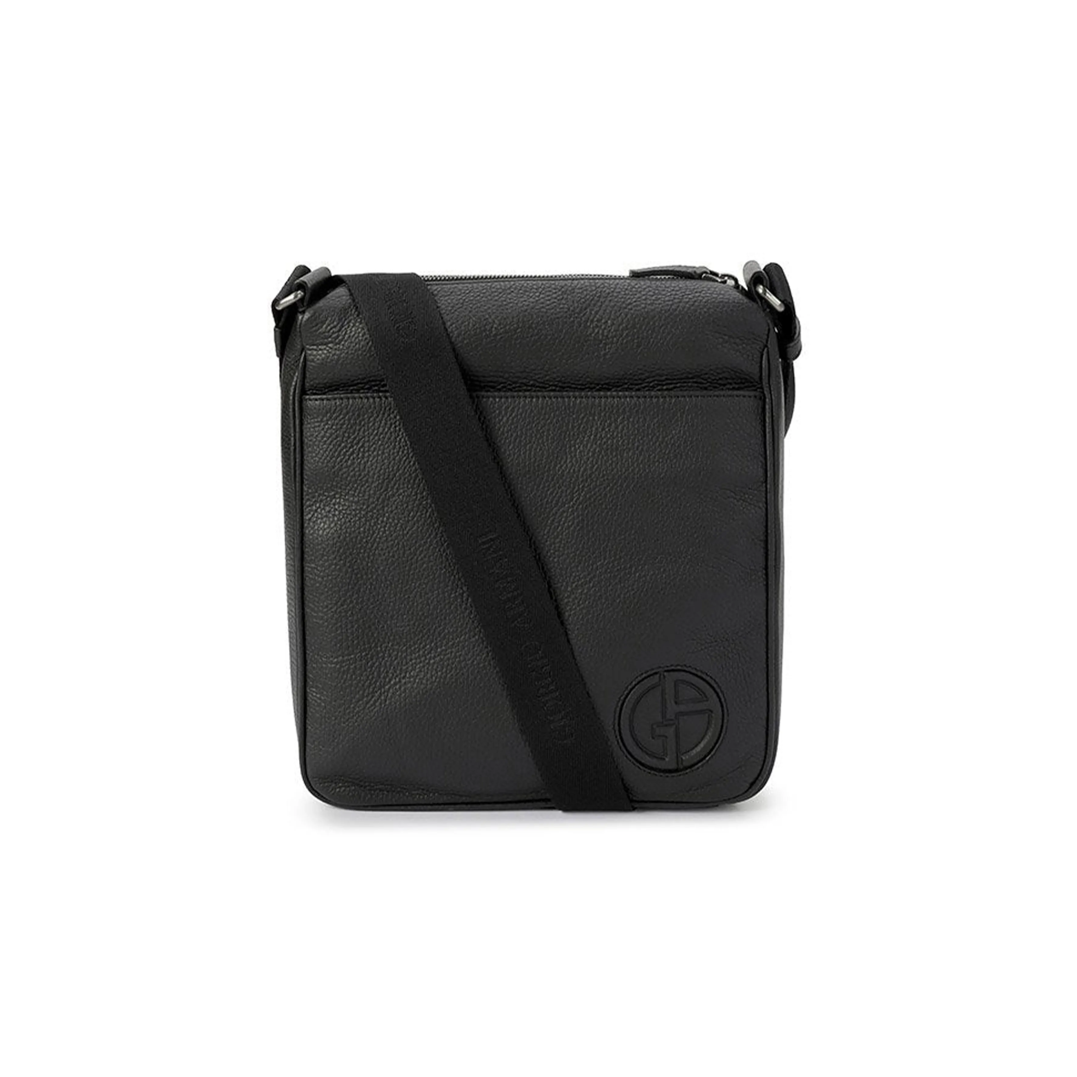 GIORGIO ARMANI Leather Crossbody Bag, Shoulder Bag Men's Black