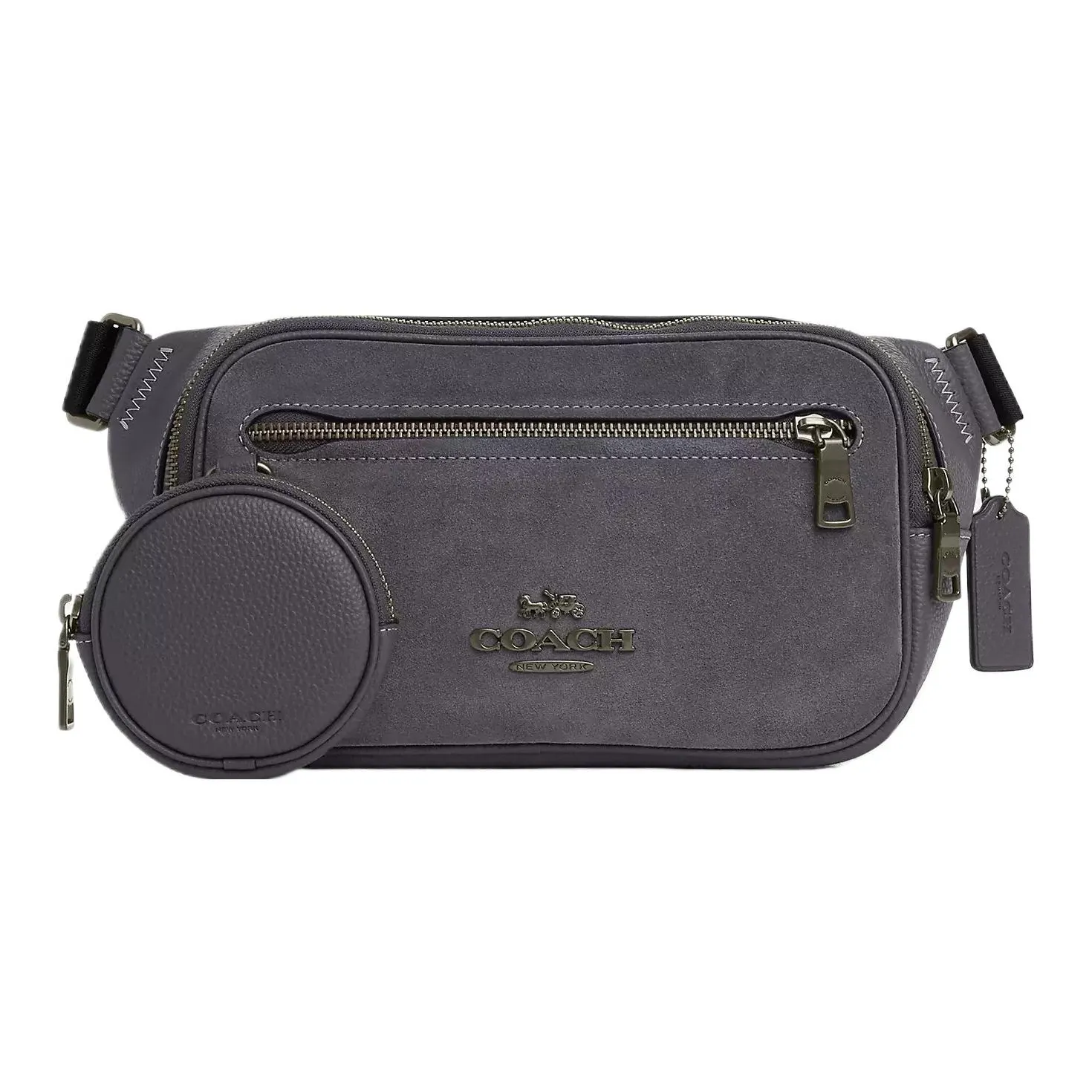 COACH Suede With Smooth Calfskin Sling Bag, One Shoulder, Crossbody, Fanny Pack Women's Gunmetal & Industrial Gray