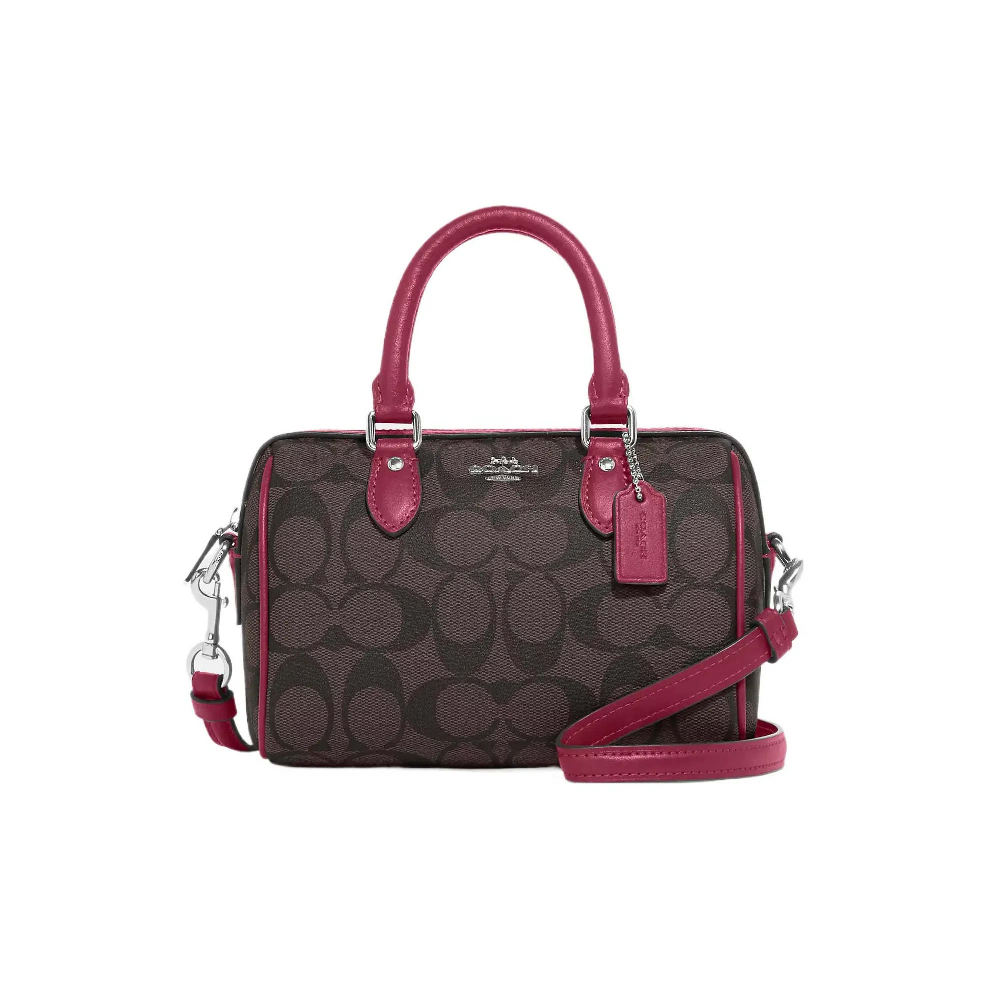 COACH Rowan Холст с покрытием и гладкая кожа Сумка сумка через плечо сумка через плечо Мини Женская Кофе Фиолетовый