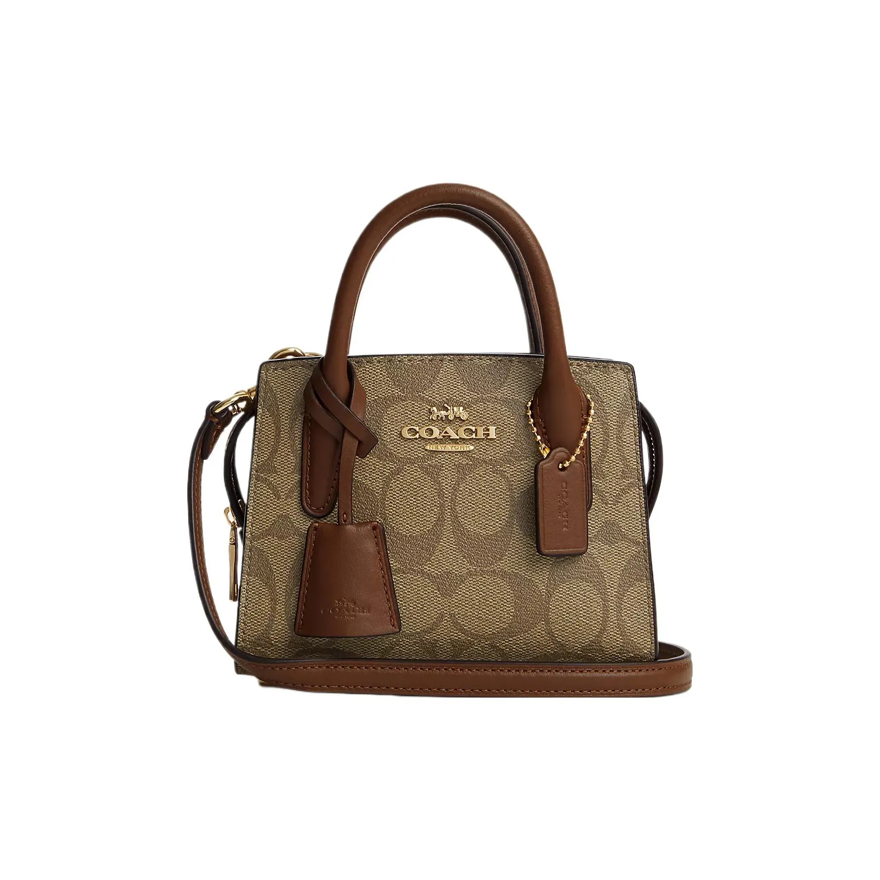COACH Coated Canvas With Smooth Leather Tote Bag Shopping Bag Handbag Mini Women's Khaki