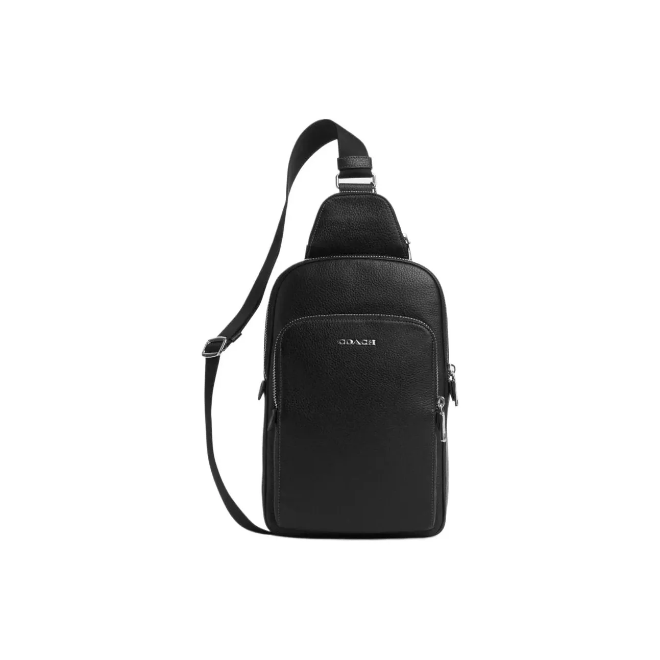 COACH Refined Pebbled Leather Sling Bag, Crossbody Bag Trumpets Men's Silver & Black