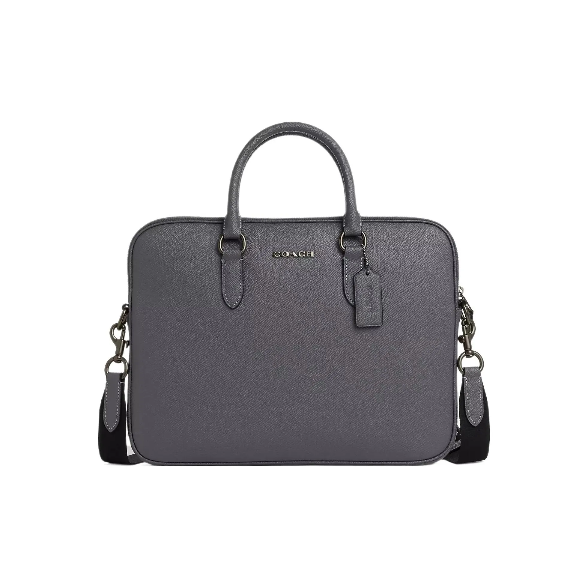 COACH Split Cow Leather Portable One Shoulder Crossbody Briefcase Tubas Men's Industrial Gray