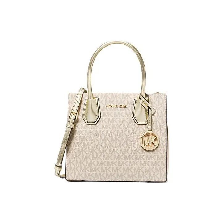 MICHAEL KORS Mercer Coated Canvas Shoulder Bag, Crossbody Bag Medium Size Women's Vanilla