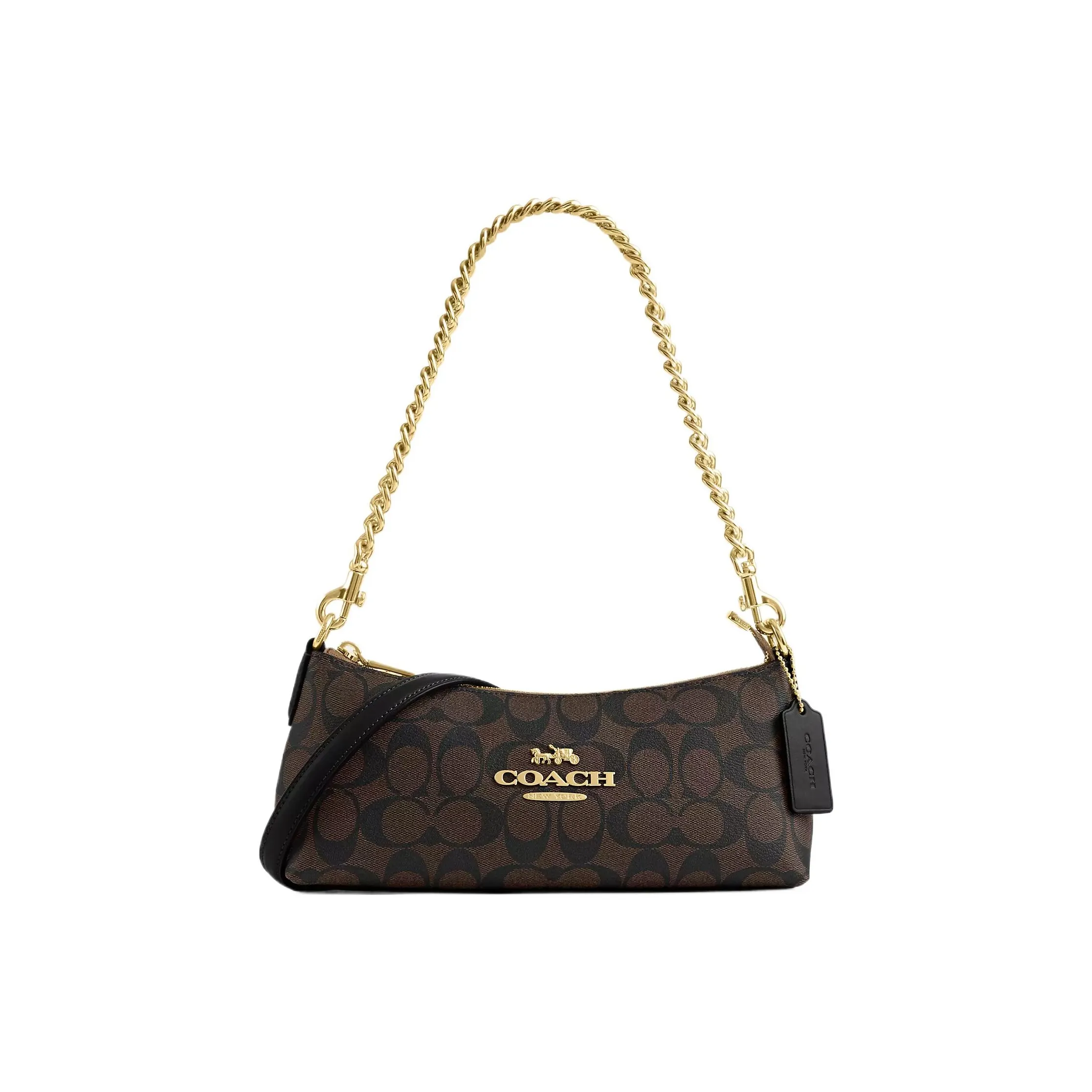 COACH Charlotte PVC Baguette Bag Handbag Shoulder Bag Women's Gold & Brown Black