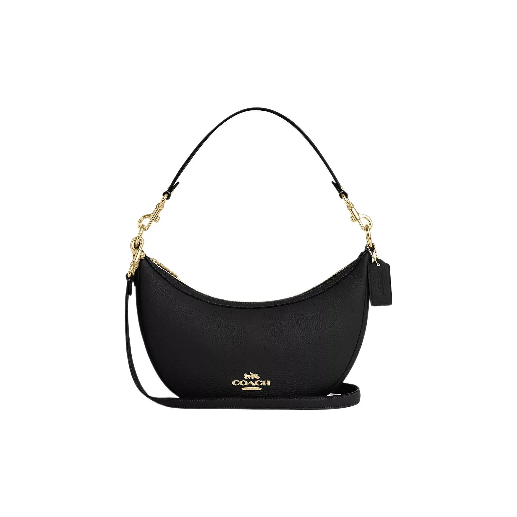 COACH Aria Leather Crescent Bag, Handbag, Shoulder Bag Medium Size Women's Black