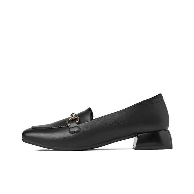 JOSINY Chunky Heel Small Leather Shoes Loafers 3cm Women's Black