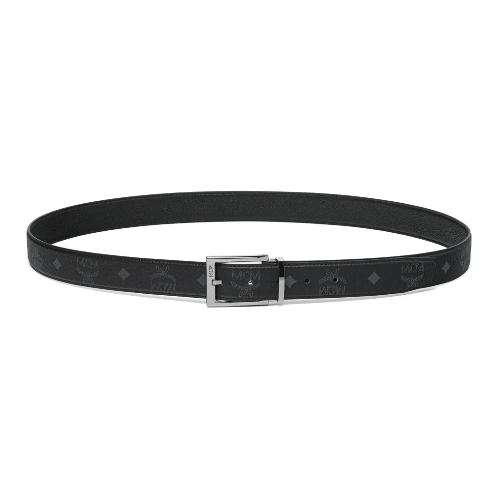 MCM Logo Print, Pin Buckle Leather Belts Men's Black Width 3.3cm