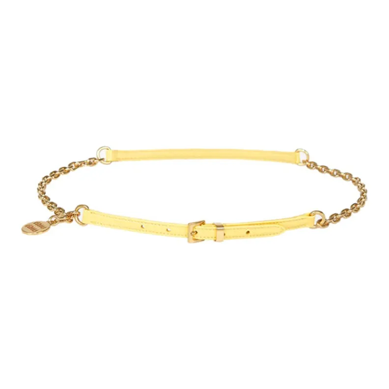 MIU MIU Leather Leather Belts Women's Yellow Width 1CM