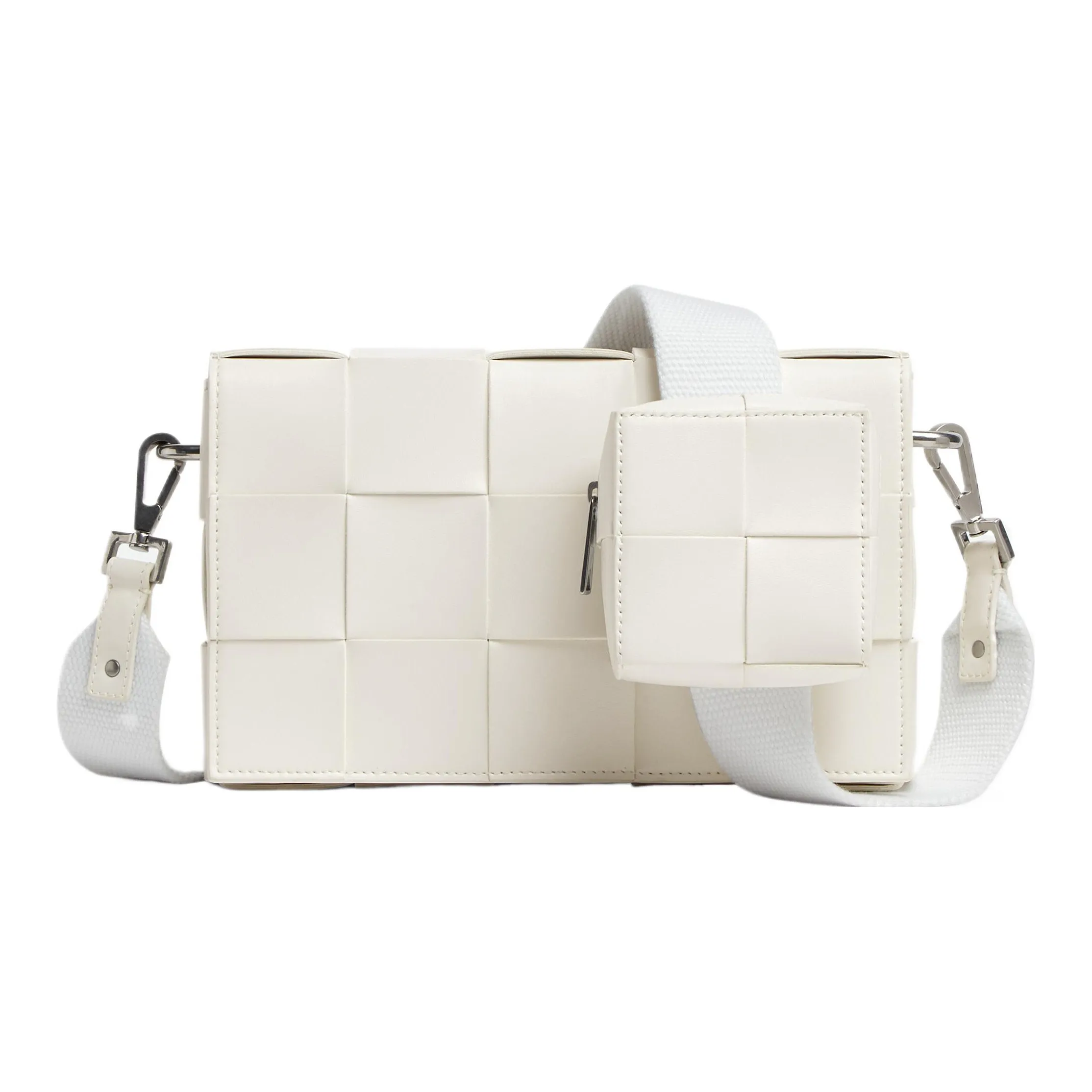 Bottega Veneta CASSETTE Cow Leather Shoulder Bag Crossbody Bag Medium Size Men's White