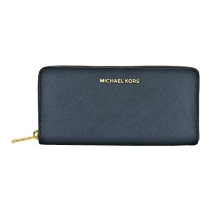 MICHAEL KORS Jet Set Travel Leather Wallet Regular Women's Navy Blue