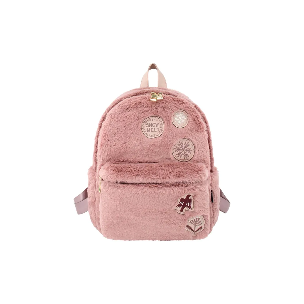 FLOWER PRINCESS Faux Animal Fur Melted Snow Backpack Regular Women's Smoke Pink/Army Green