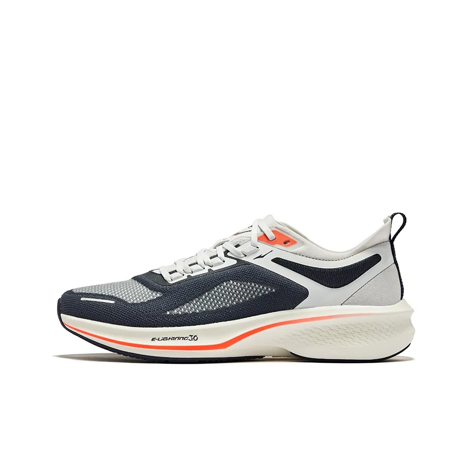 Erke Lightning 3.0 Cushioning Rebound Abrasion Resistant Low Top Running Shoes Men's Gray Ink Blue Rock White