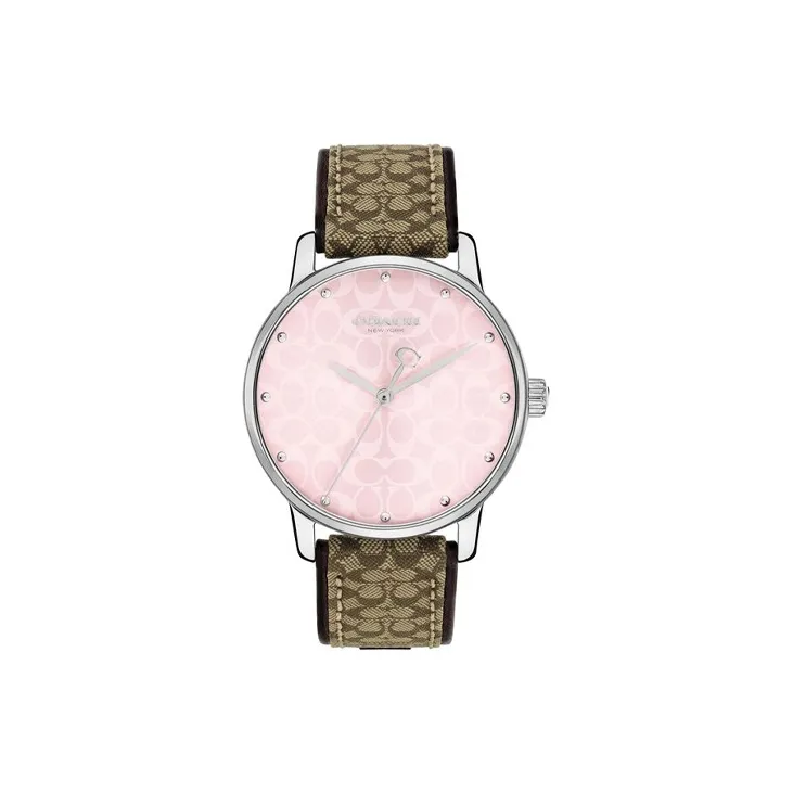COACH Наручные часы Кварцевый механизм Кожаный ремешок 36 мм Розовый циферблат Женские часы