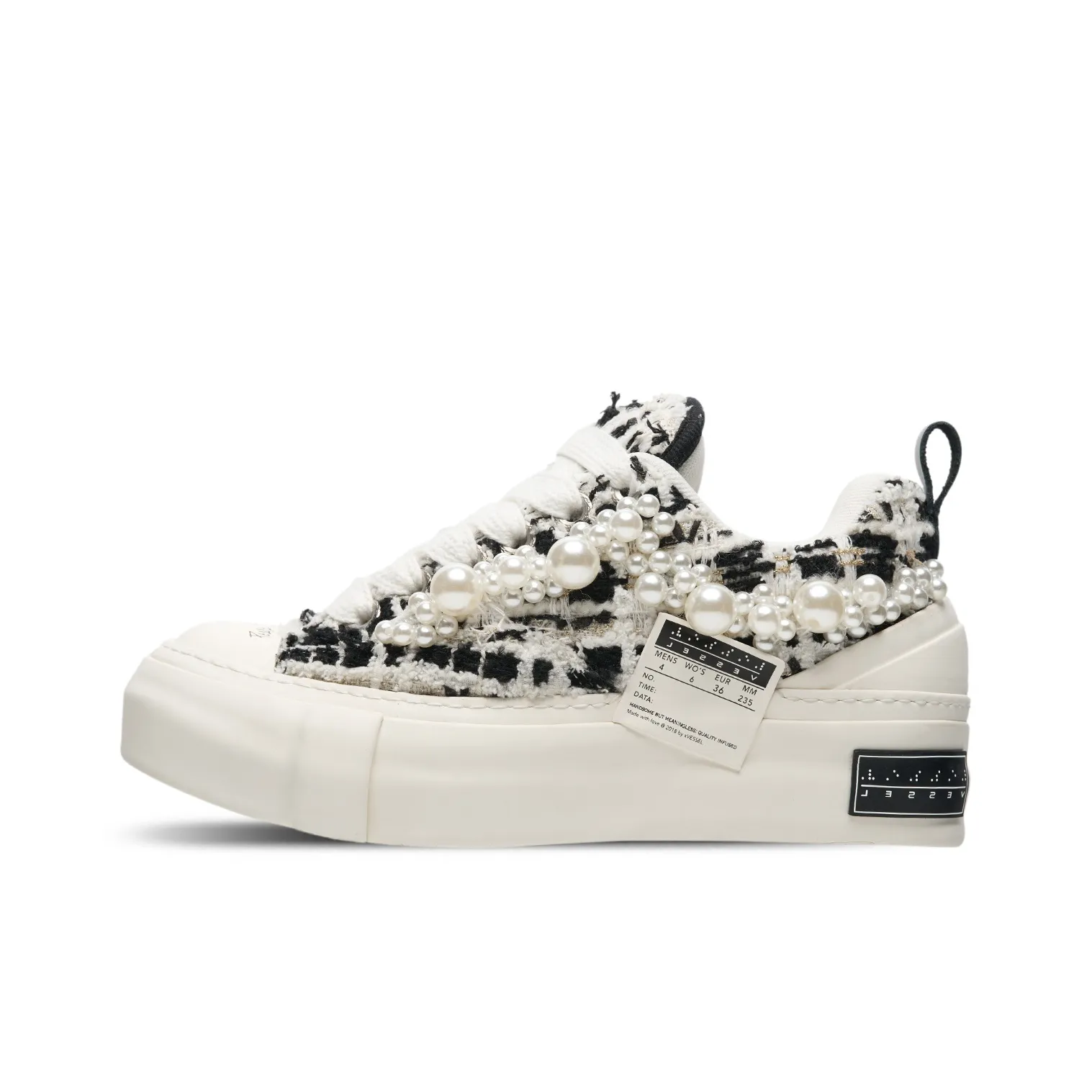 VESSEL Pearl Nougat Твидовые низкие кеды унисекс черно-белые