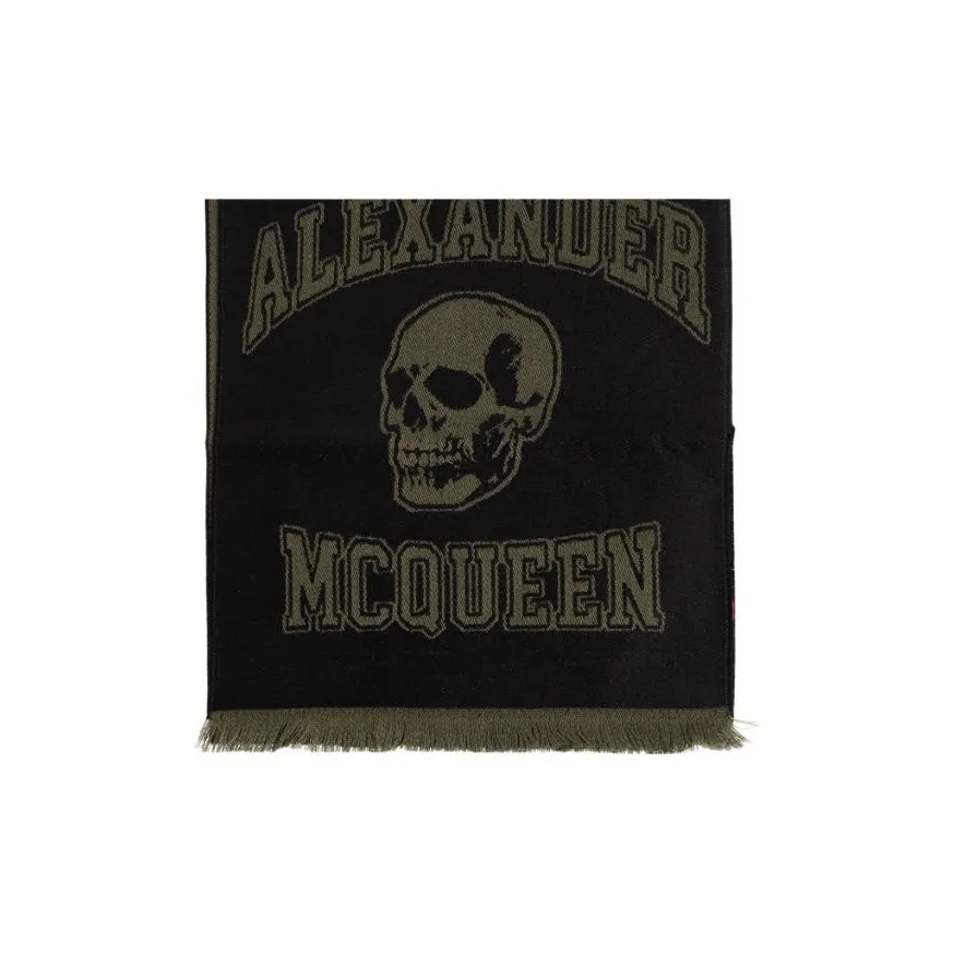 Alexander McQueen Logo Intarsia Knitted Fringed Scarf