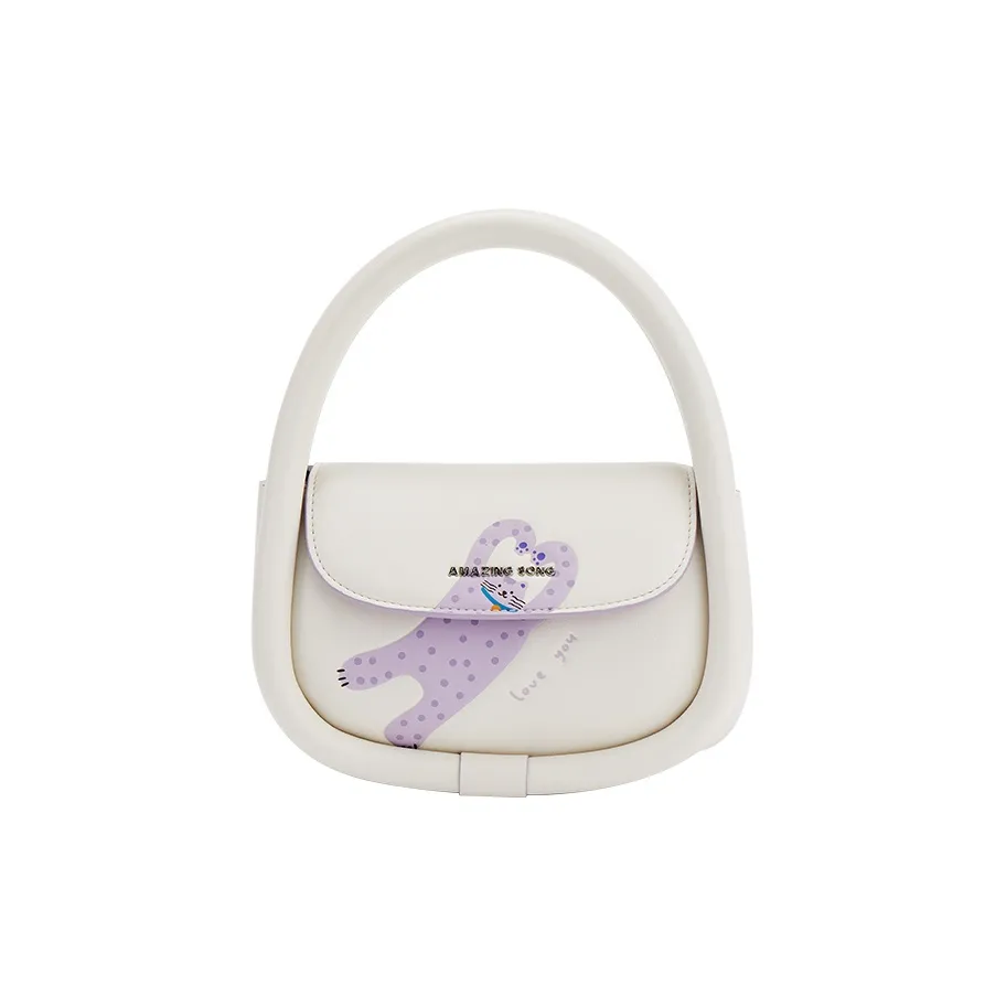 AMAZING SONG Коровья кожа Одно плечо Сумка Стандартная Женская Кремово-белый Hug Розовый