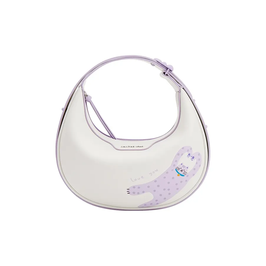 AMAZING SONG Коровья кожа Одно плечо Сумка Стандартная Женская Кремово-белый Hug Розовый