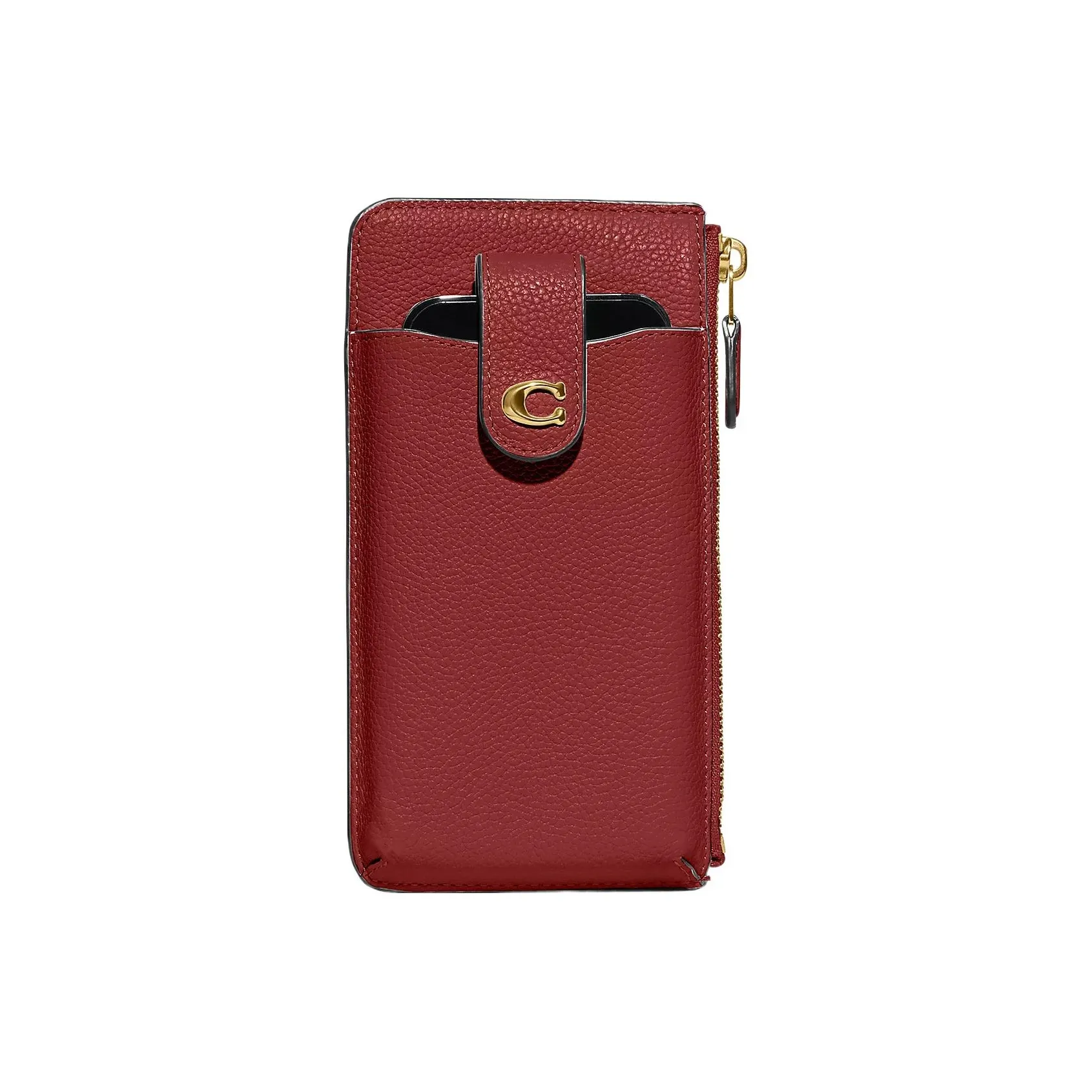 COACH Leather Cell Phone Pouch Wallet Women's Enamel Red