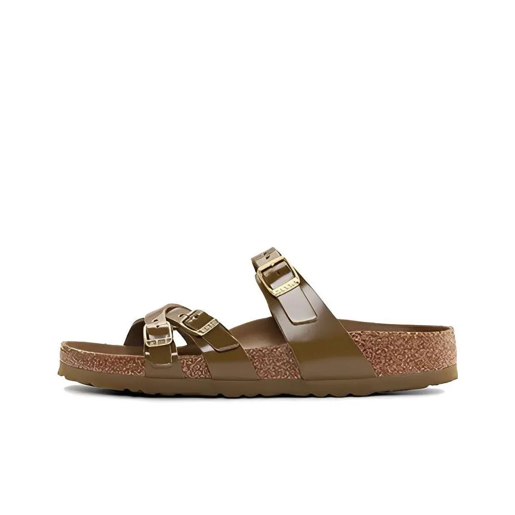 Birkenstock Franca Natural Leather Patent Narrow Fit Sandals 'High Shine Mud Green' Women's