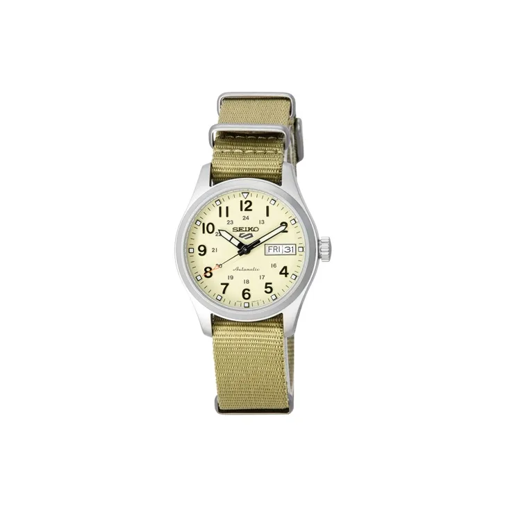 SEIKO Automatic Mechanical Movement Nylon Strap Watch Men's Watches Gold Dial