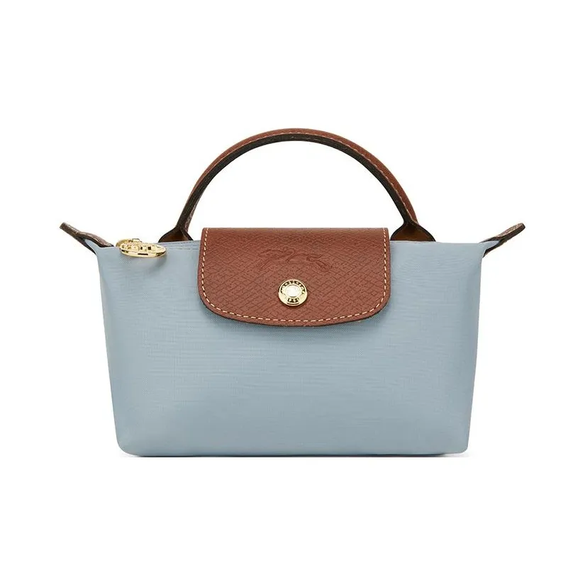 LONGCHAMP Le Pliage Recycled Polyamide Canvas Handbag Women's Blue & Brown