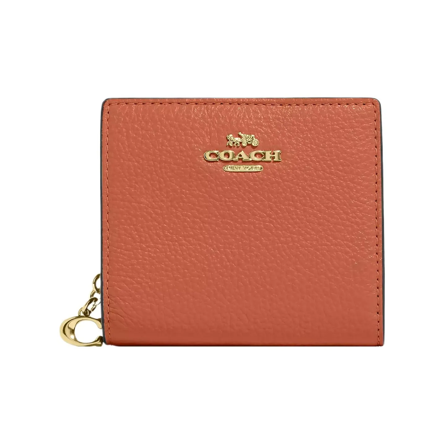 COACH Snap Wallet Pebbled Leather Wallet Women's Orange