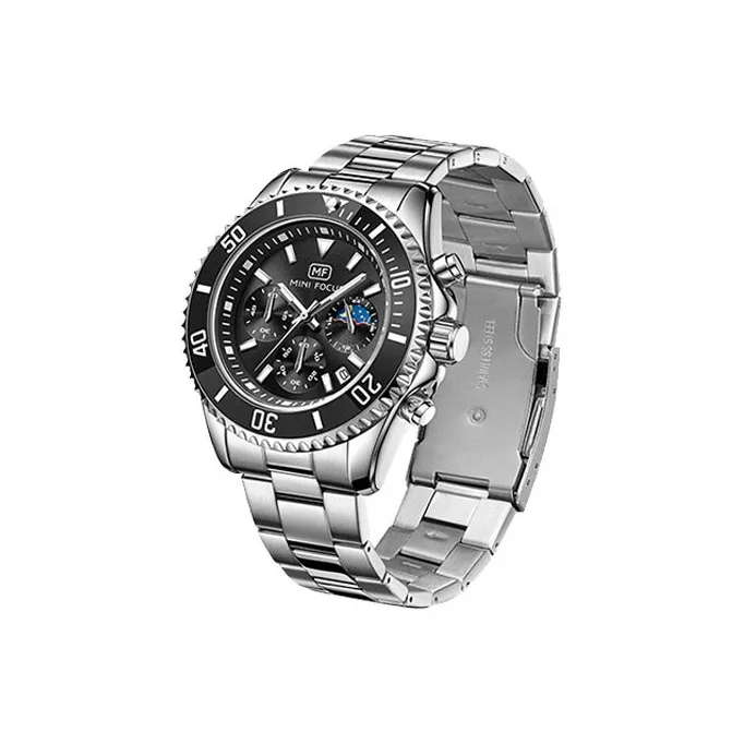 MINIFOCUS Кварцевый механизм ремешок из нержавеющей стали мужские часы черный циферблат