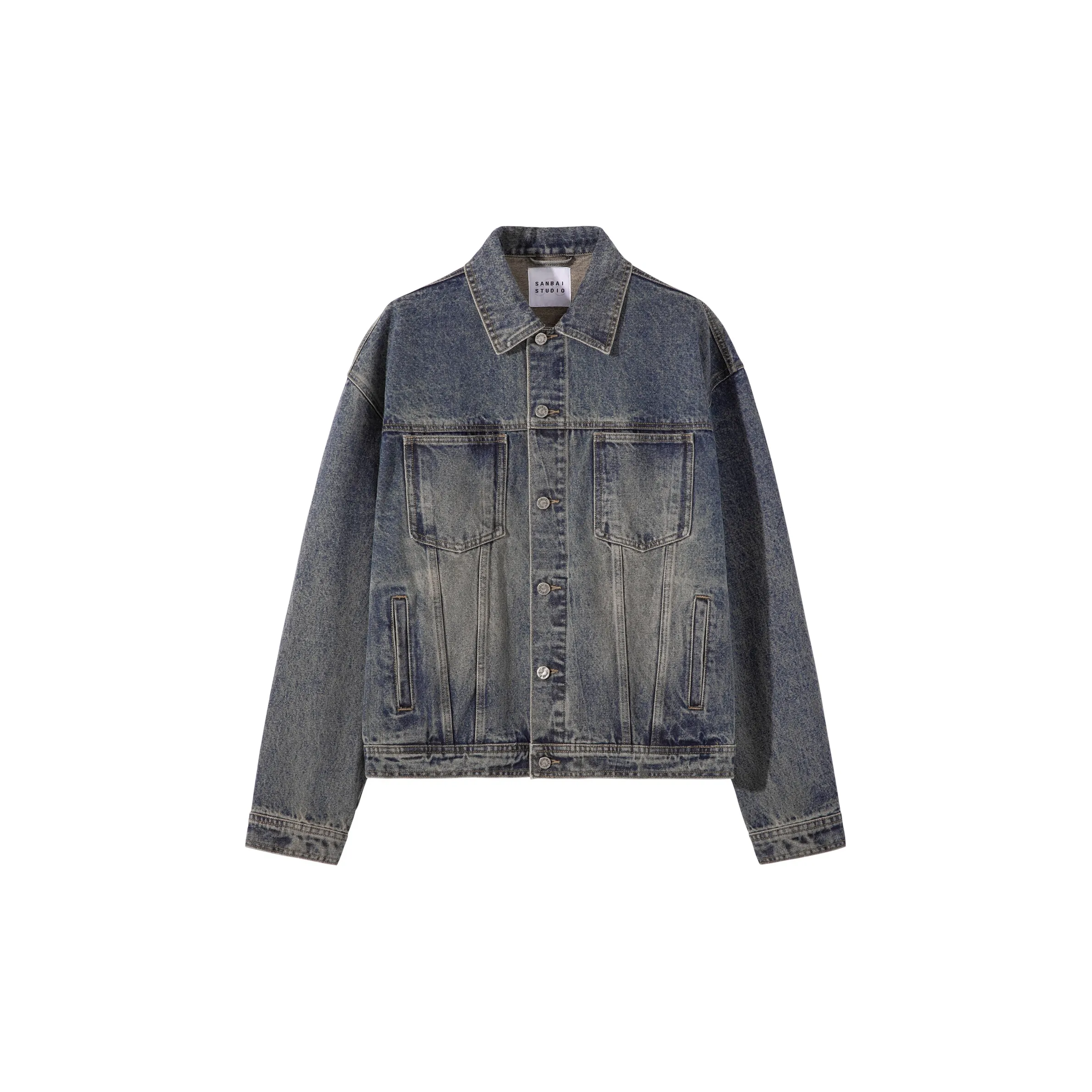 SANBAI STUDIO Denim Jacket Men's Vintage Yellow Mud