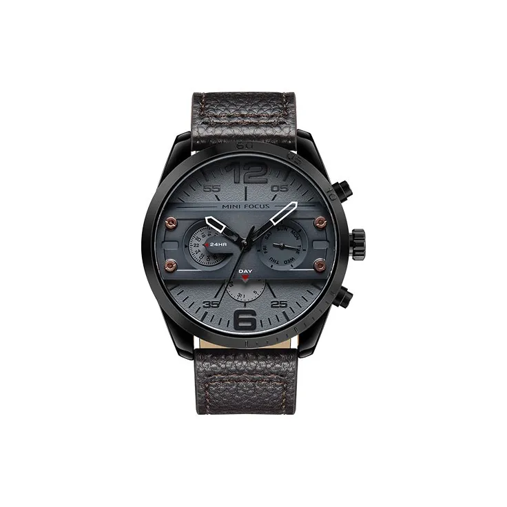 MINIFOCUS Кварцевый механизм ремень из натуральной кожи серый циферблат мужские часы