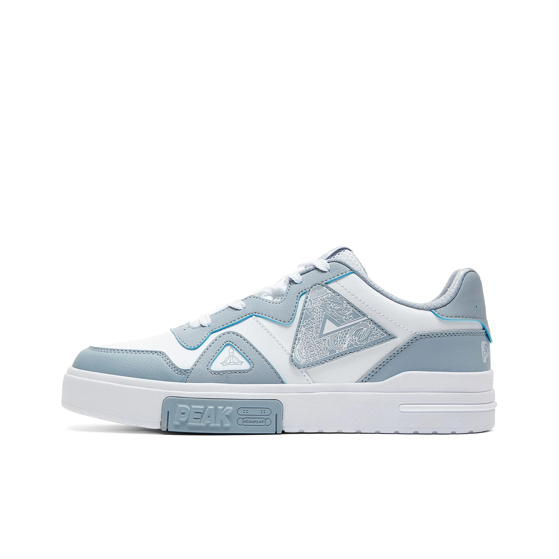 PEAK Guochuang Series Cushioning Wear-Resistant Low-Top Skateboard Shoes Men's All White Elegant Blue