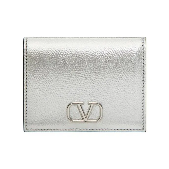 Valentino Vlogo Grain Calfskin Wallet Women's Silver