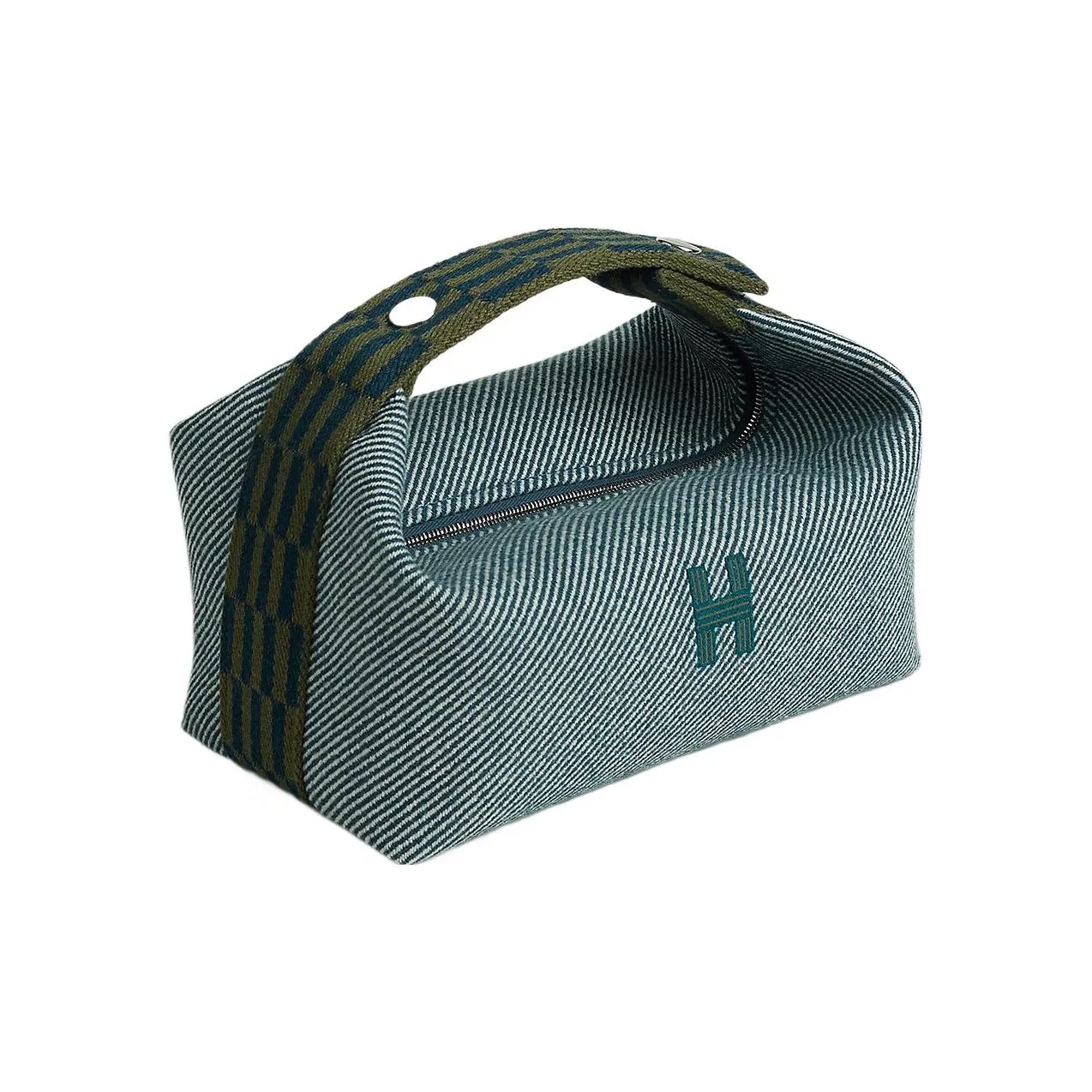 HERMES Bride a Brac Wool, Twill Fabric Handbag, Toiletry Bag Women's Denim Blue