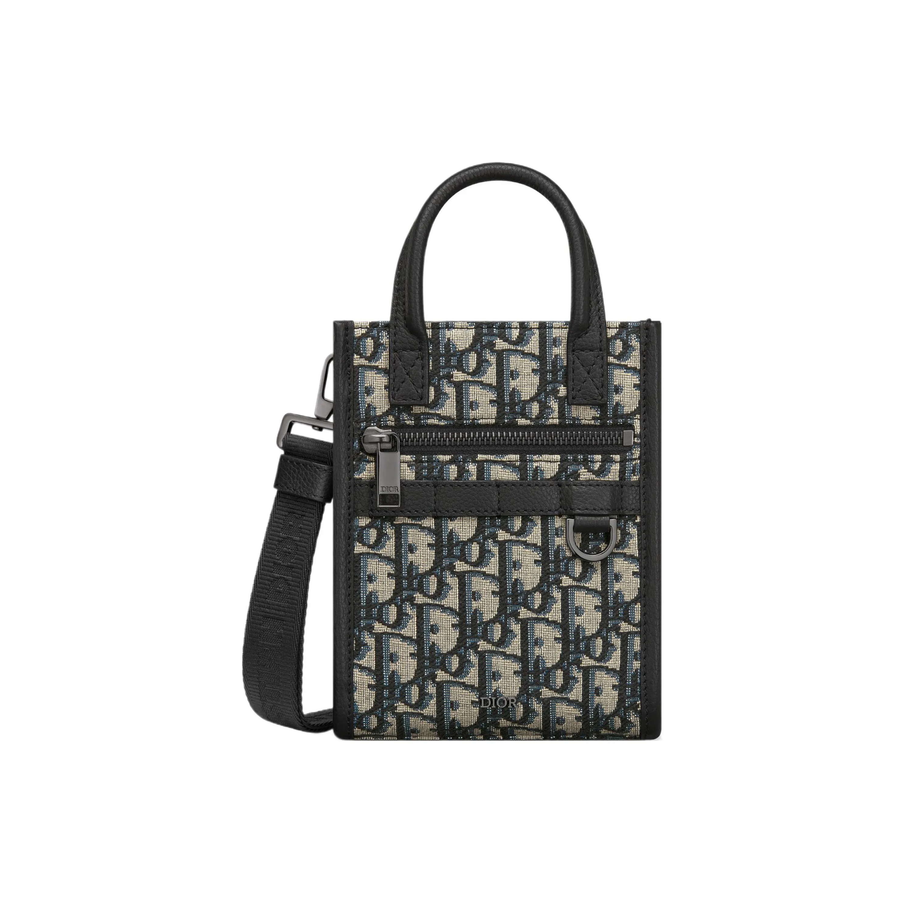 DIOR Oblique Printed Fabric Grain Embossed Cow Leather Handbag Shoulder Bag Crossbody Bag Mini Men's Beige & Black