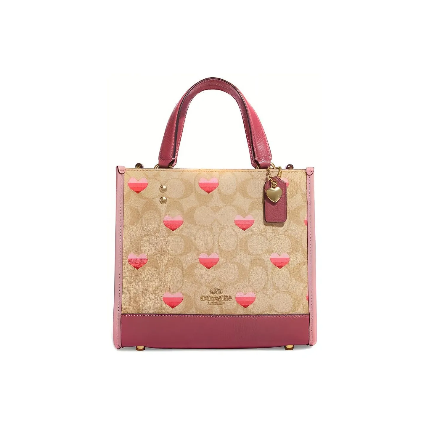 COACH Dempsey Canvas, Leather Tote Bag, Shopping Bag, Crossbody Bag Trumpets Women's Brown & Pink
