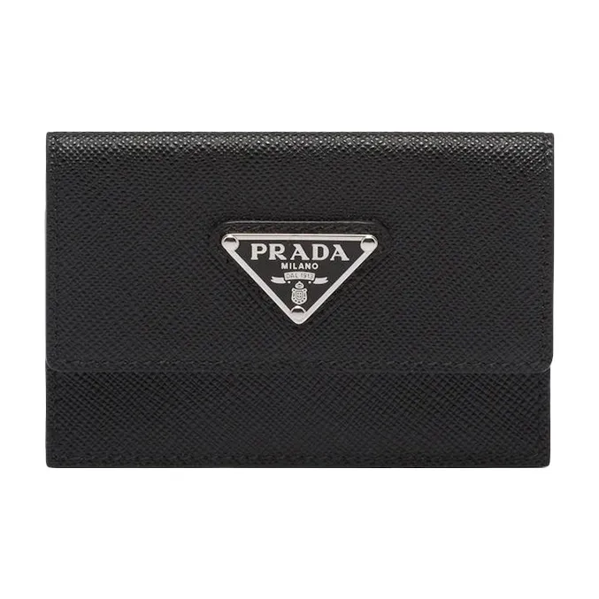 PRADA Saffiano Leather Card Holder Coin Purse Unisex Black