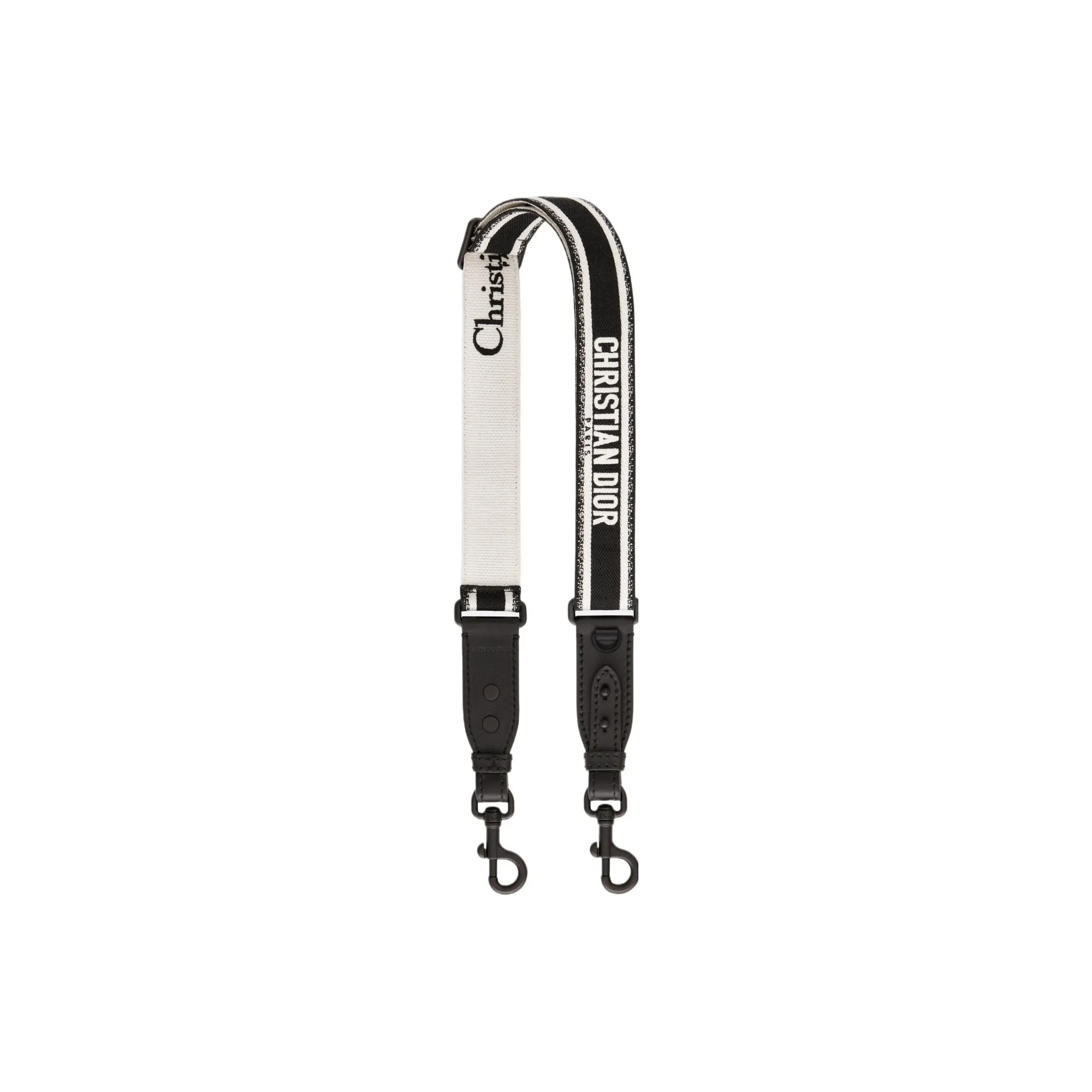 DIOR Embroidery With Calfskin Bag Strap Unisex Black & White