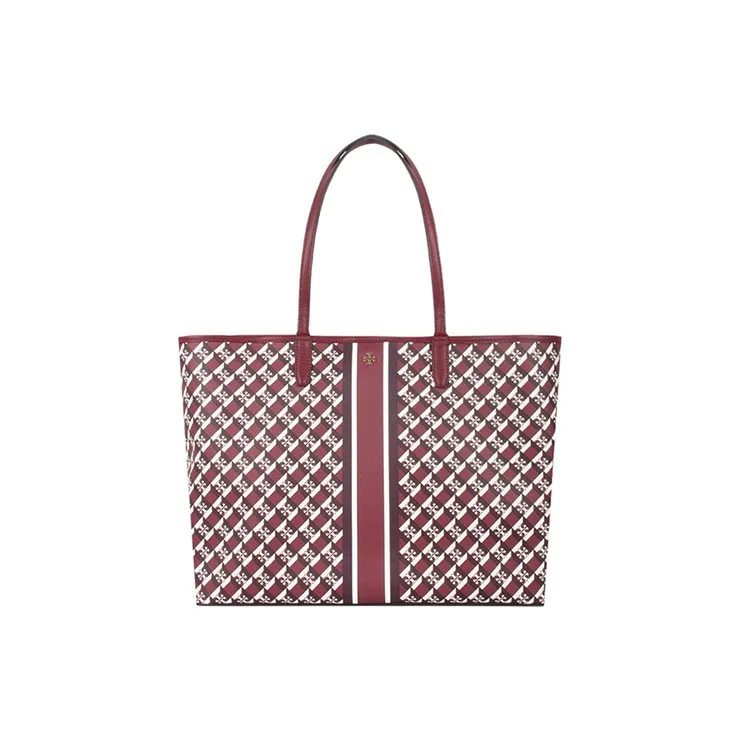 TORY BURCH Perry Коровья кожа Покрытый холст Тоут Сумка Сумка для покупок Сумка на плечо Женская Бургунди Мультиколор