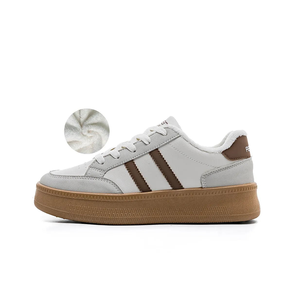RENBEN Insulated Fleece-Lined Shoe Warm And Wear-Resistant Low-Top Skateboard Shoes Women's Beige Brown