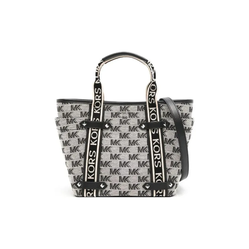 MICHAEL KORS Cotton Tote Bag Shopping Bag Handbag Women's Black & Ivory