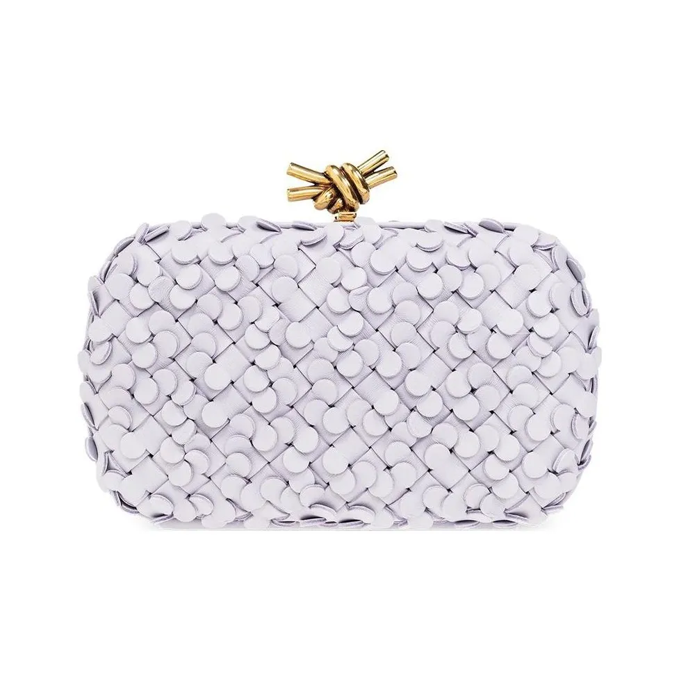 Bottega Veneta Lambskin Evening Clutch Bag Women's Light Purple