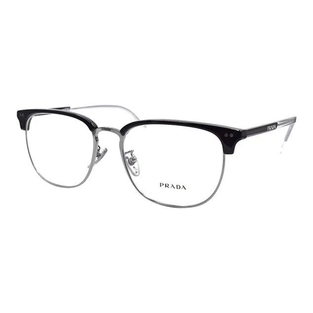 PRADA Plate And Metal Browline Optical Glasses Men's Black Silver