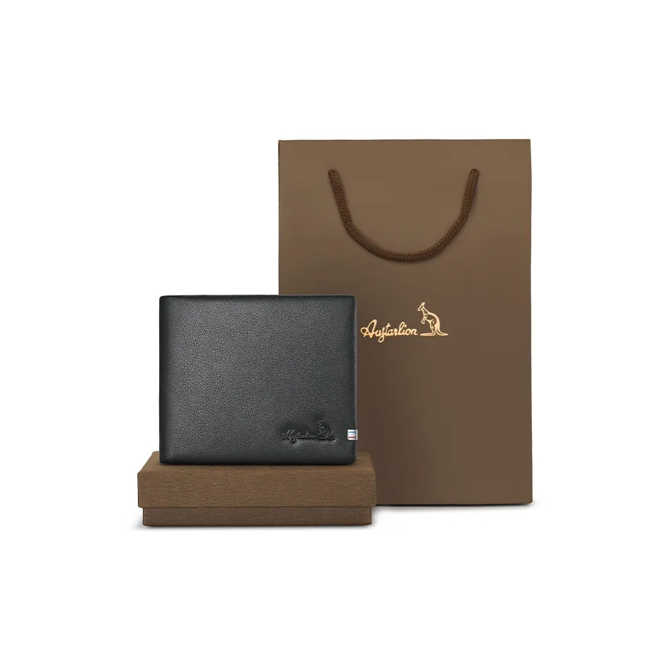 AUGTARLION Cow Leather Card Holder Wallet Money Clip Men's Black