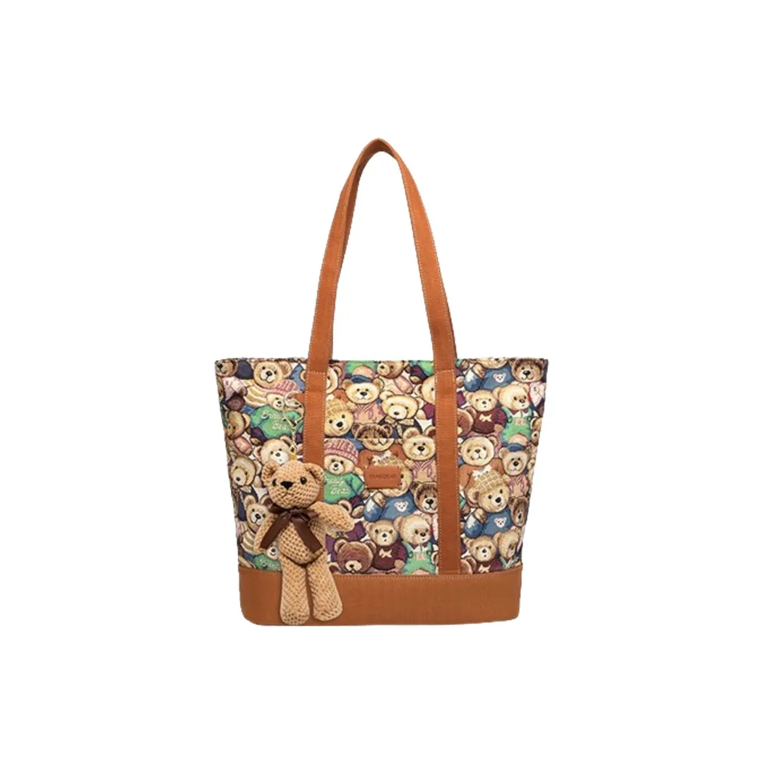 ERANGBEAR Embroidered Canvas Laptop Bag Shoulder Bag Student Class Bag Large Size Unisex Brown/Royal Blue/Chocolate