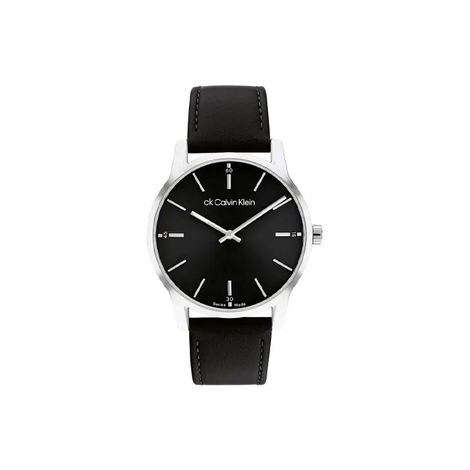 CALVIN KLEIN TIMELESS Наручные часы Кварцевый механизм Кожаный ремешок 40 мм Черный циферблат Мужские часы