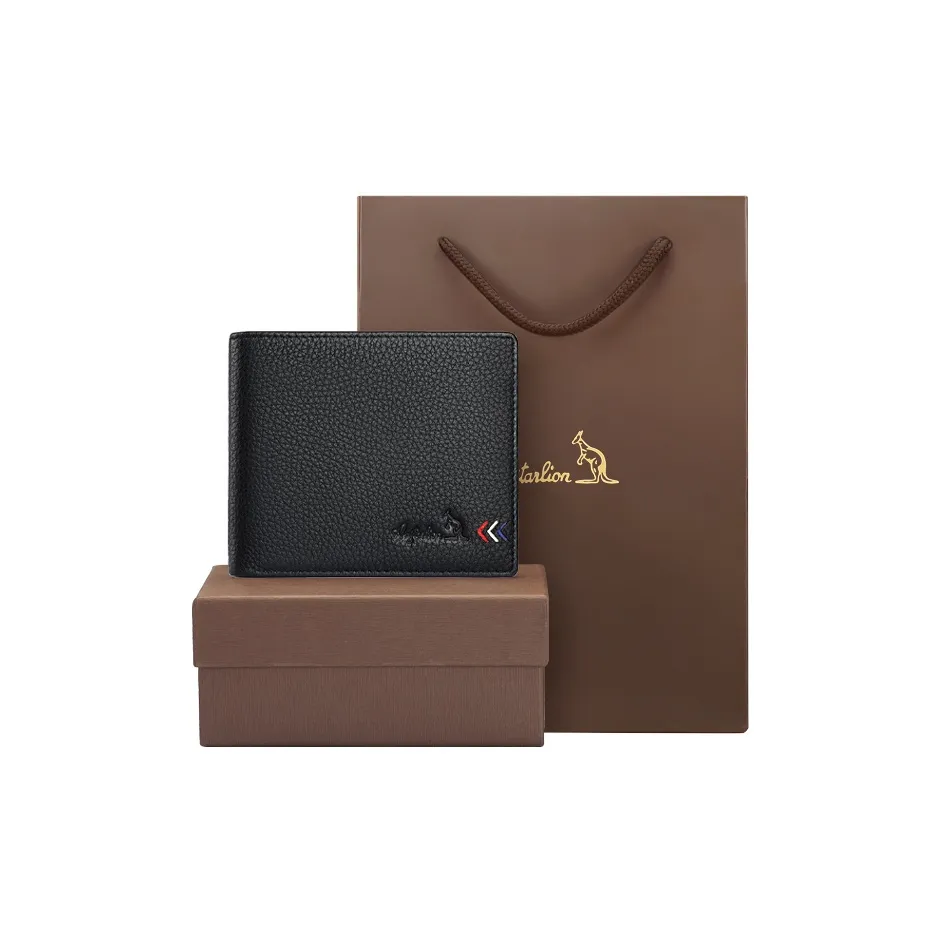 AUGTARLION Коровья кожа Двойной складной держатель для карт Стандартный Мужской Черный