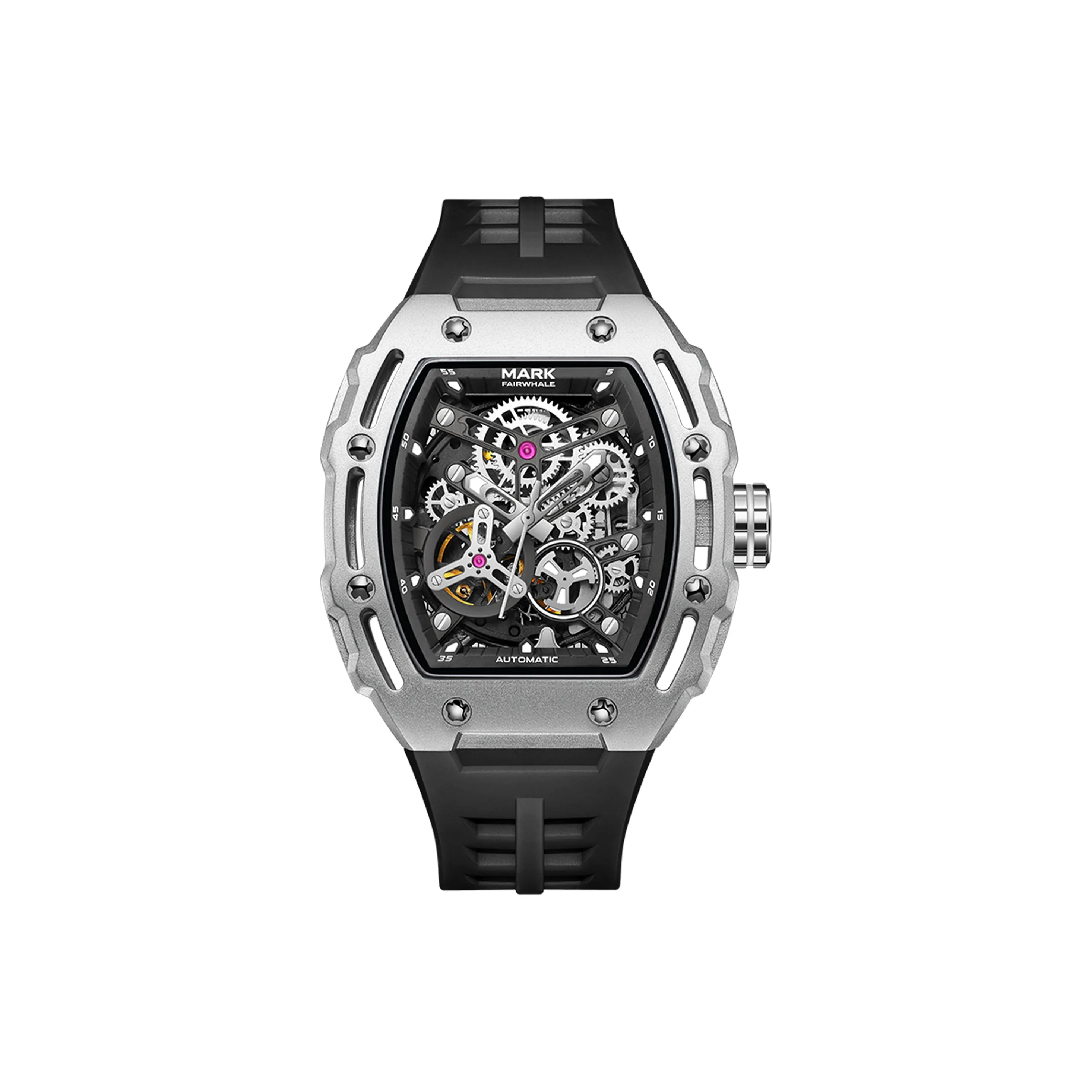 FAIRWHALE Автоматический Механический Механизм Силиконовый Ремешок Часы Мужские Часы Скелетный Циферблат