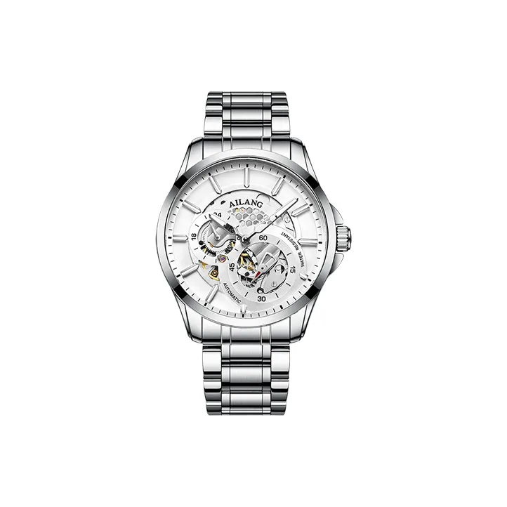AILANG Automatic Mechanical Movement Stainless Steel Watchband Watch Men's Watches White Dial