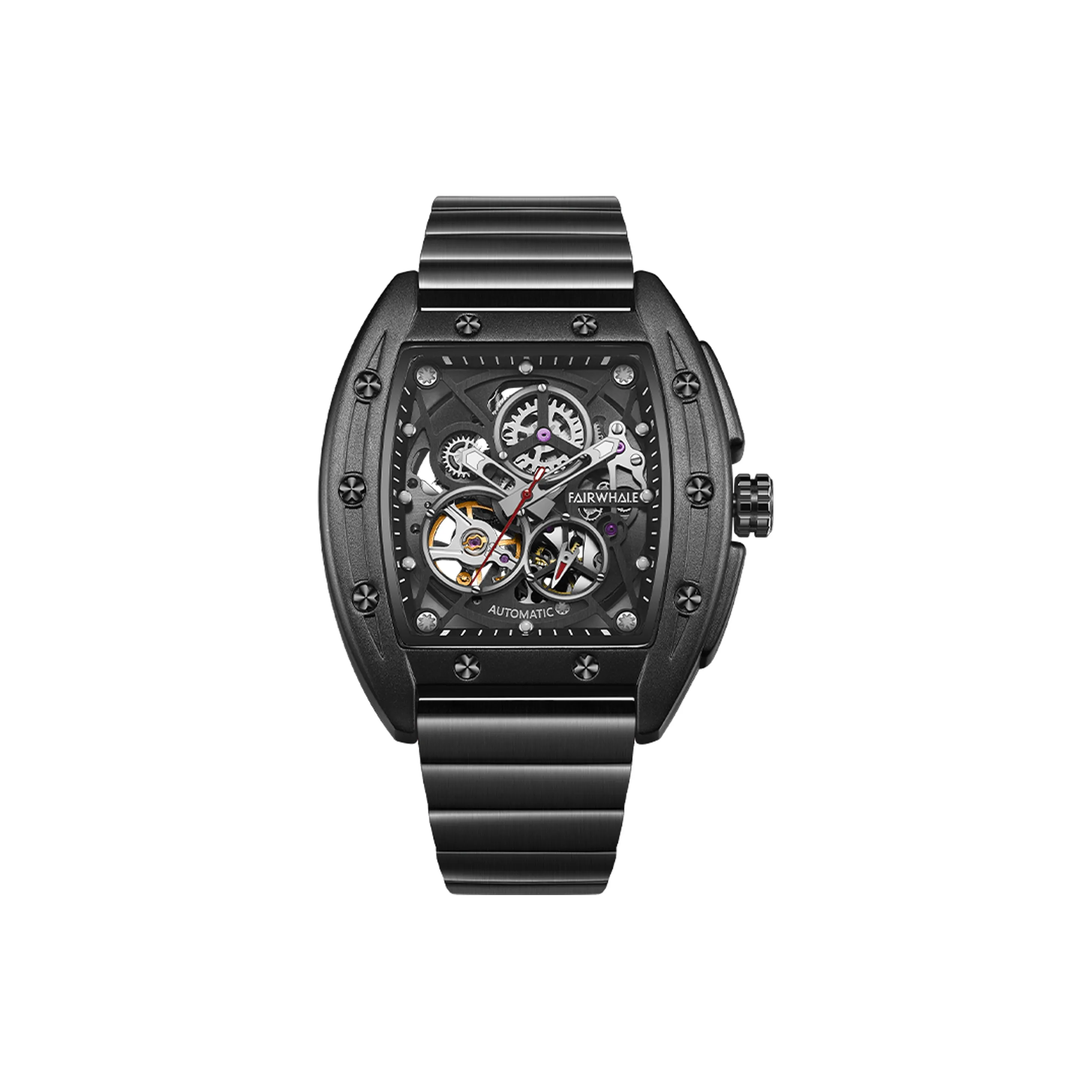 FAIRWHALE Automatic Mechanical Movement Metal Strap Watch Men's Watches Cut Out Dial